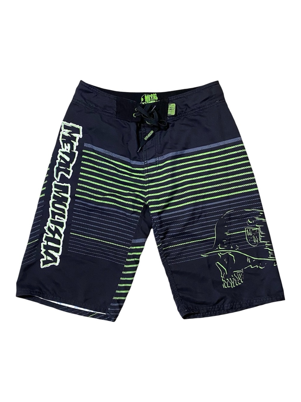 Metal Mulisha Board Shorts Men 30 Black Green Skull Y2K Motocross Surf